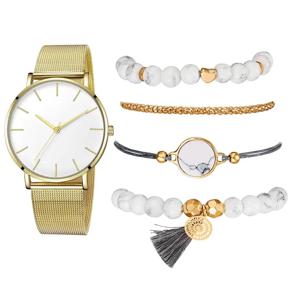 As Show Watch Set Новые Модные Элегантные женские часы, 5 шт. в наборе, браслет, кварцевый механизм, простые, водонепроницаемые, розовое золото, сетка, женские часы, Relogio Feminino - Цвет: As Show Watch Set