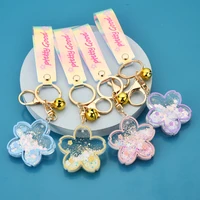 cherry blossoms moving liquid keychain creative quicksand snowflake bag pendant car keys accessories lovers gift hot