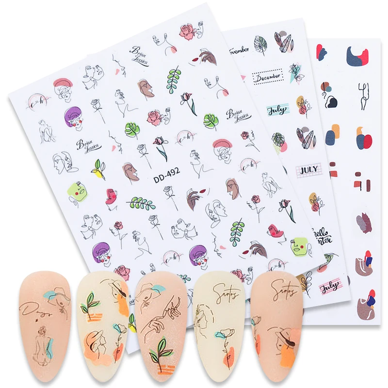 3D наклейки для ногтей милой девушки женщины лицо трава искусство украшения