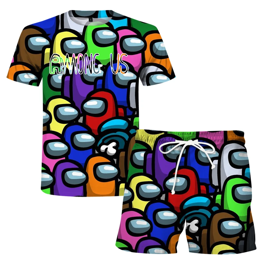 

2021 new summer travel cartoon pattern digital printing short sleeve T-shirt beach walk sportswear men's sportswear two piece ro