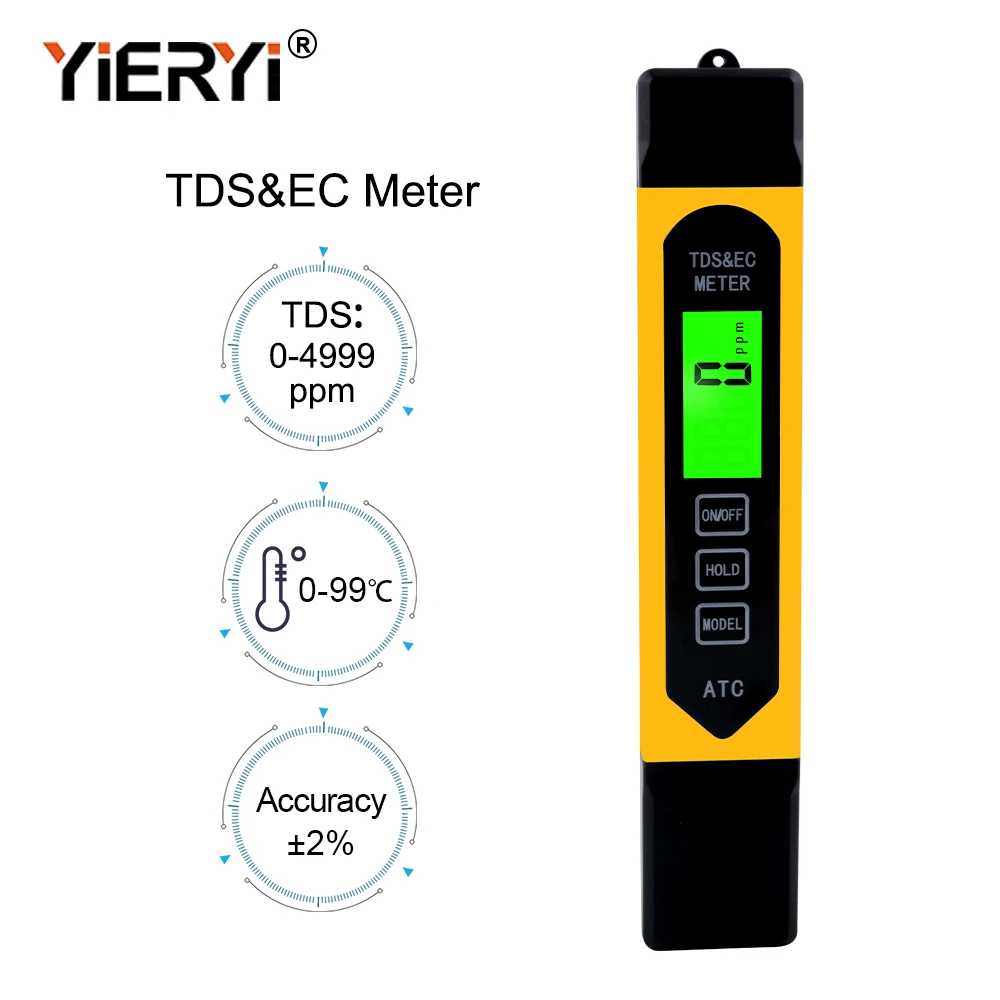 

yieryi Digital TDS EC Meter Temperature ATC Tester Pen Conductivity Water Measurement Analyzer with backlight
