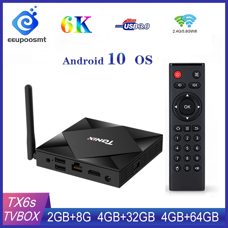 ТВ приставка TX6S Tanix на базе Android 10 0 4 Гб ОЗУ 32 64 2 ГГц 5 8 двойной Wi Fi четырехъядерный