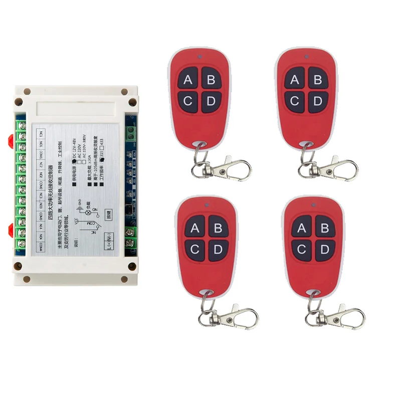 

DC 24V 36V 48V 4CH 4 CH 30A Relay RF Wireless Remote Control Switch Wireless Light Switch Receiver+Transmitter Garage Doors
