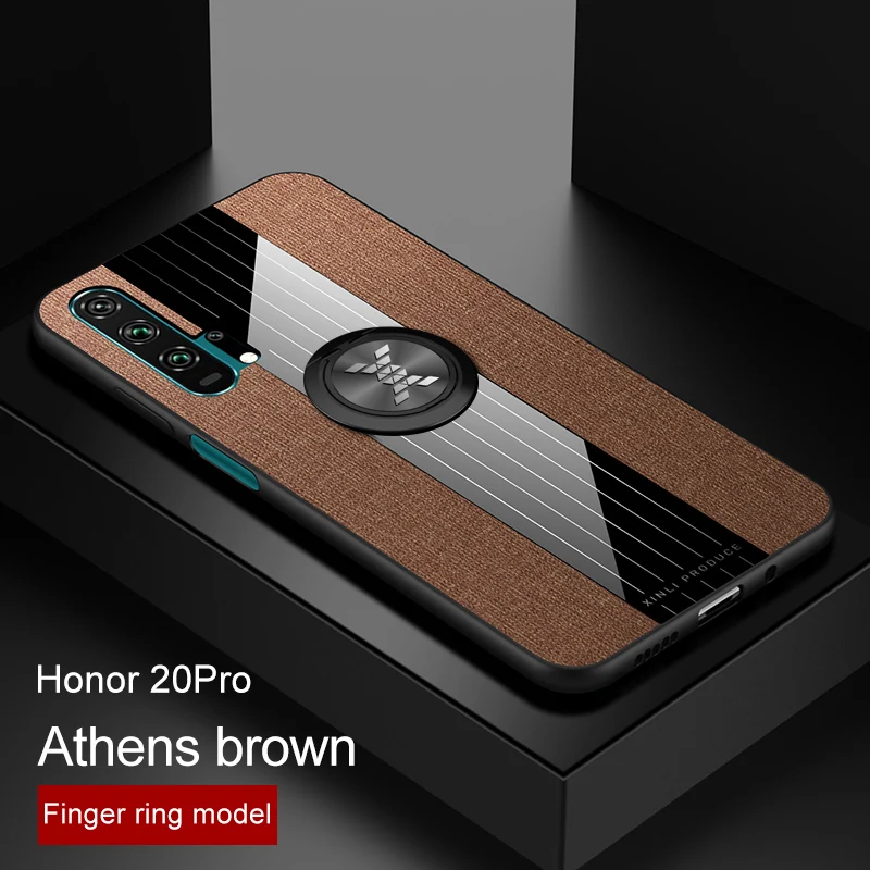 brown case and ring Чехол для huawei honor 20 Pro, роскошная жесткая ткань с кольцом, магнитный штатив, тонкая защитная задняя крышка для huawei honor 20 20pro honor 20 - Color: brown case and ring