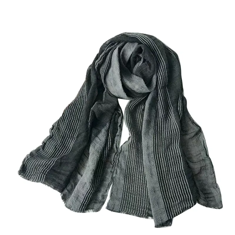 Хлопковые льняные шарфы для мужчин удобный Длинный плиссированный шарф женские