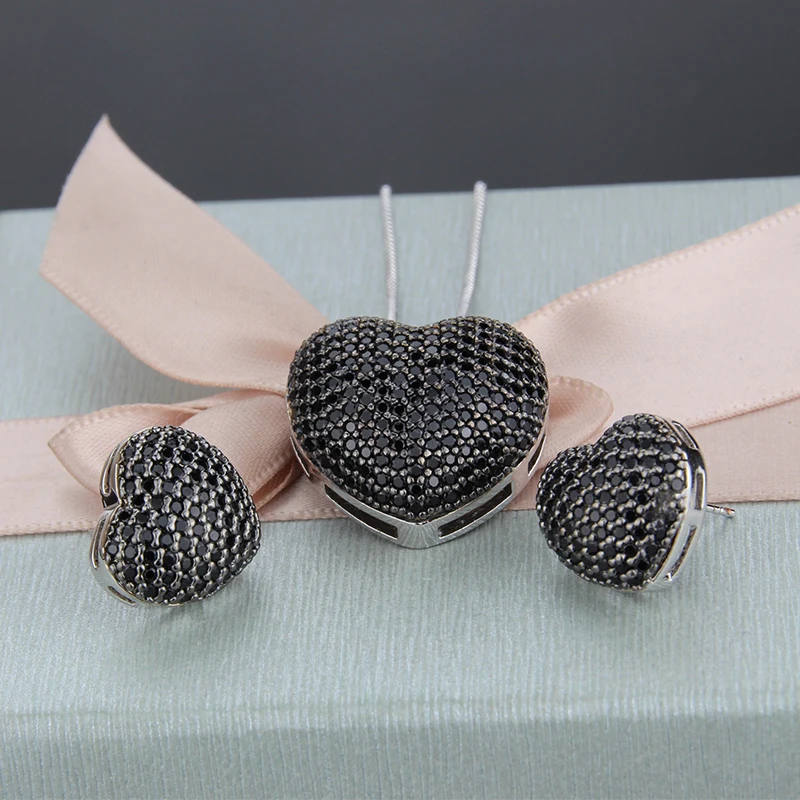 SUNSLL двухцветные медные серьги гвоздики и ожерелья с кулоном в форме сердца из