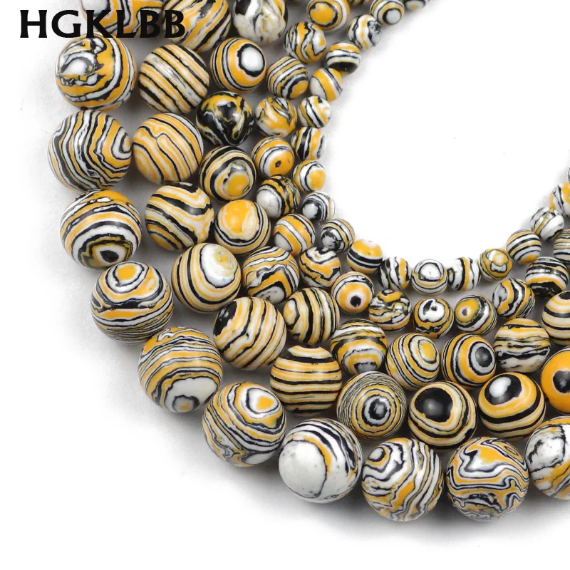 HGKLBB желтый Синтетический Малахит Камень круглые свободные разделители бусины