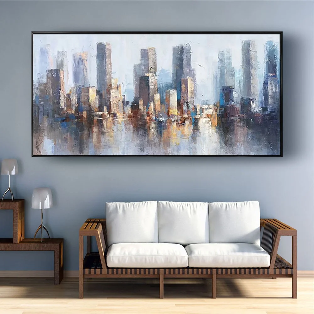 

Модная масляная живопись ручной работы, современный городской ландшафт, картина заднего вида, декор для гостиной, дома, подвеска на диван