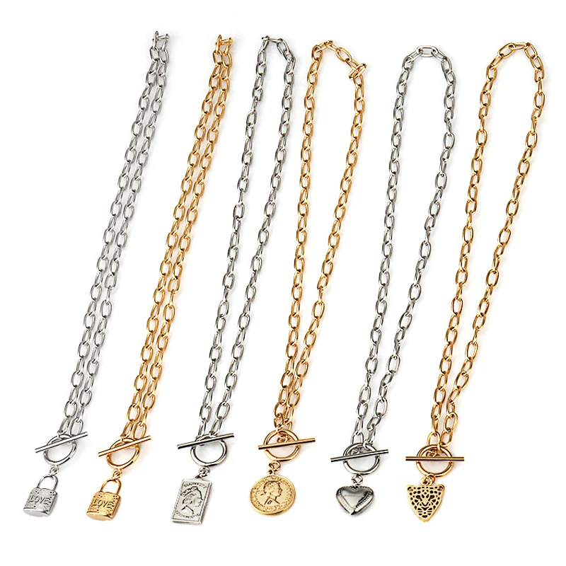 

Нержавеющая сталь Ретро Многослойные монета кулон в форме сердца колье замок колье Ювелирное Украшение, ювелирное изделие для женщин, цирк...