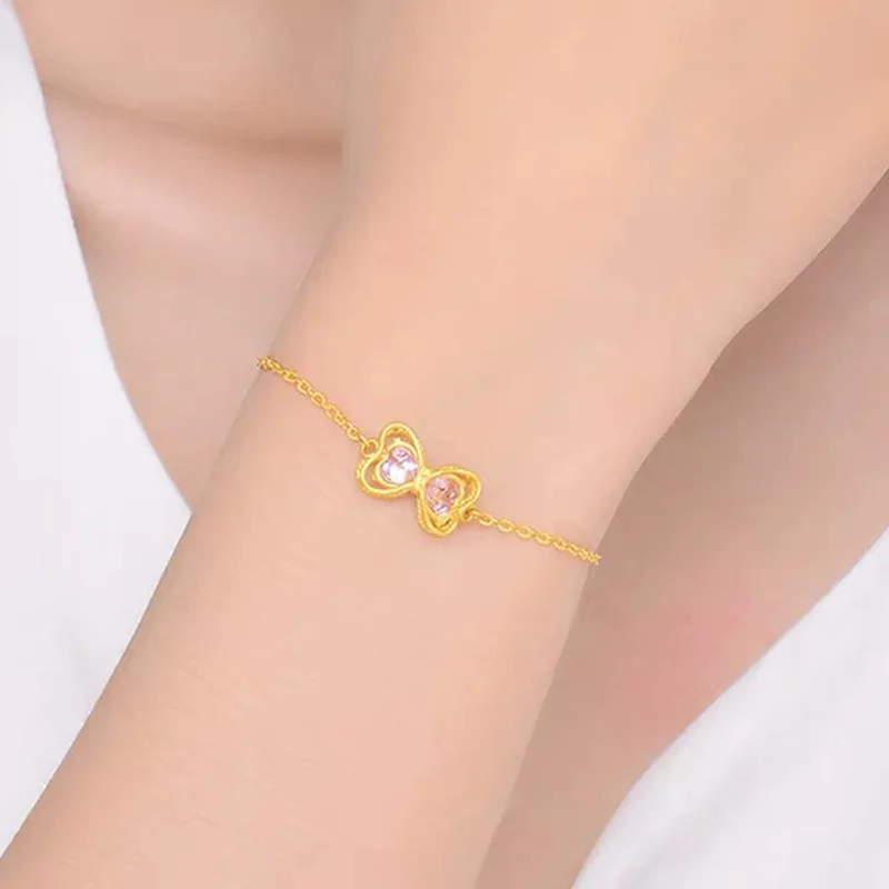 

Bow Bracelet Inlaid Purple Zircon Imitation Gold Color Bracelet Women Simple 24K Gold Plating Gemstone Bracelet Fashion Jewelry