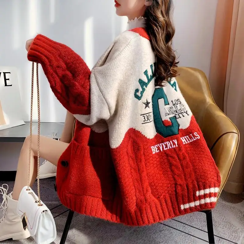 

Новинка Осень-зима 2020 кардиган с бархатной подкладкой вязаный свитер куртка Женский плотный шерстяной свободный свитер в Корейском стиле