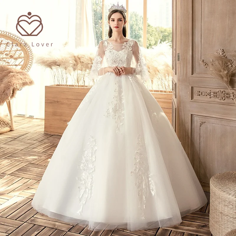 

2021 new large wedding dress thin and fat bridal knot shoulder to shoulder wedding dress vestido de noiva floor length gowns