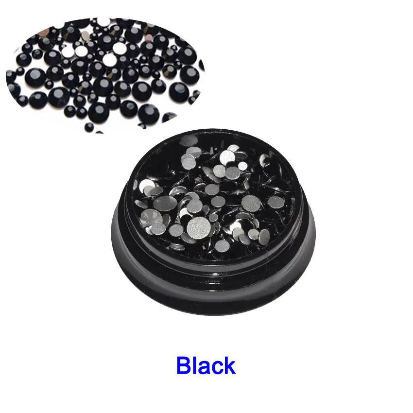 Black 1 коробка Стразы для ногтей плоские стеклянные кристаллы 350 шт смешанный размер Charm очаровательные драгоценные камни декорации аксессуары для ногтей аксессуары - Цвет: Black