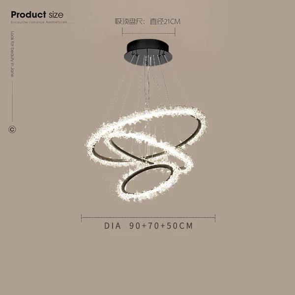 Dia90 70 50cm black Креативные Золотые круглые кольца, комбинированный светодиодный Кристалл, роскошные хрустальные люстры для гостиной, спальни, черная Подвесная лампа - Цвет абажура: Dia90 70 50cm black