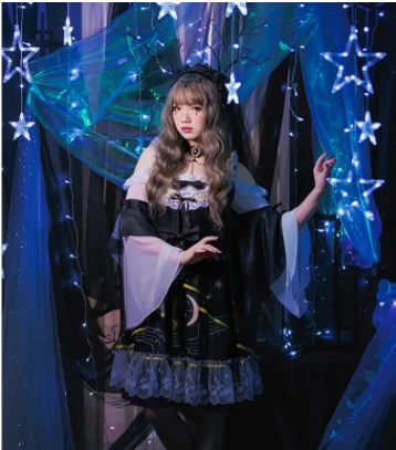 

kawaii girl gothic lolita op loli cos Vintage sweet lolita dress lace bowknot high waist cute printing princess victorian dress