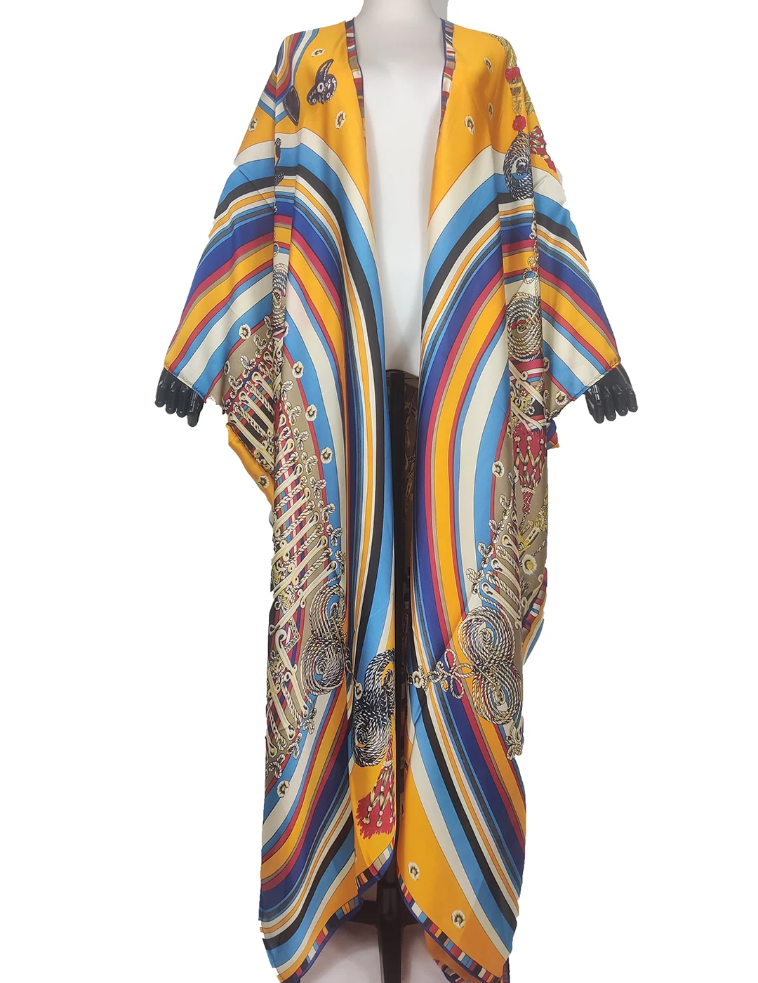 Cárdigan de caftán de seda con estampado europeo bohemio para mujer, chaqueta de talla grande, para playa, Bikini, abrigo