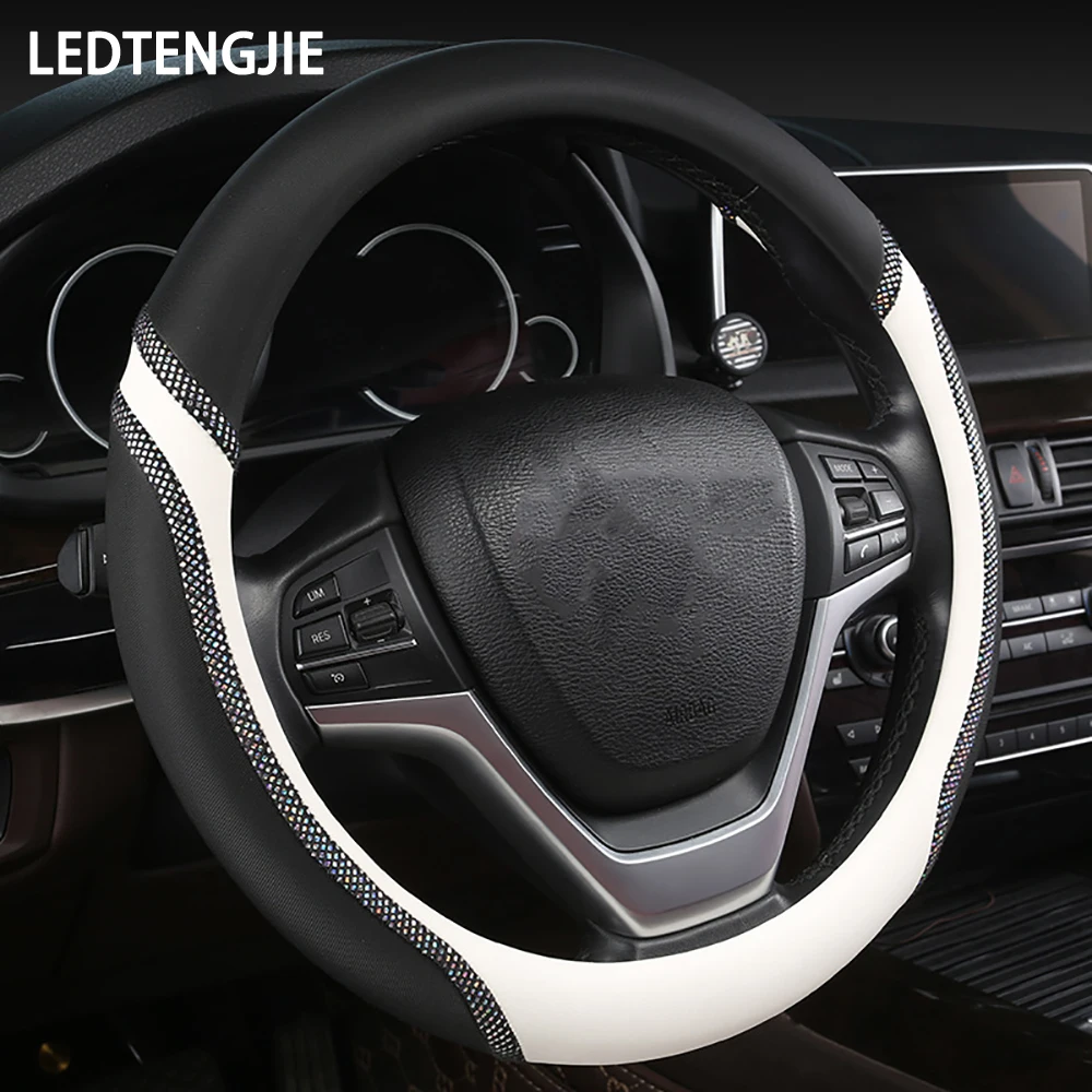 

LEDTENGJIE Breathable Imitation Leather Car Steering Wheel Cover, Sequins In Various Colors, Essential for Fashionable Cars