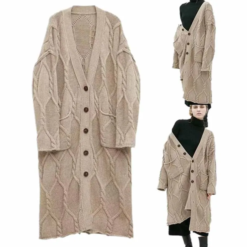 

Cardigan Sweater Coat Women Autumn&Winter Long Loose Sweater Jacket Beige Street Wear For Women Plus Size
