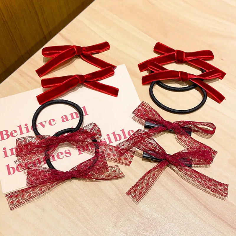 

[Xwen] New Black Bowknot Headband Elastic Rubber Bands Lace Hairpin Velvet Girl Clip Headdress Fashion Hair Accessories OH2253