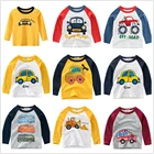 Детские футболки из 2021 хлопка с длинными рукавами, милые Мультяшные автомобили, удлиненные рубашки для мальчиков, Детские майки, 100%