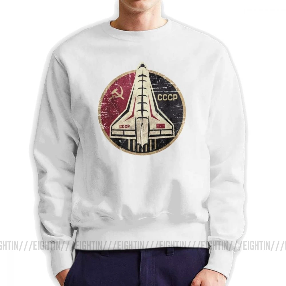 CCCP Yuri Gagarin Space Shuttle Emblem Men's Pullover Organic Cotton Crazy Sweatshirt Crew Neck Tops Original Hoodie - Цвет: Белый