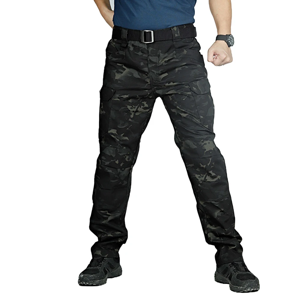 

Men Camo Multi-Pockets Cargo Pants Quick Dry Outdoors Sports Tactical Trousers Camouflage black Trousers for Travel Hiking climb