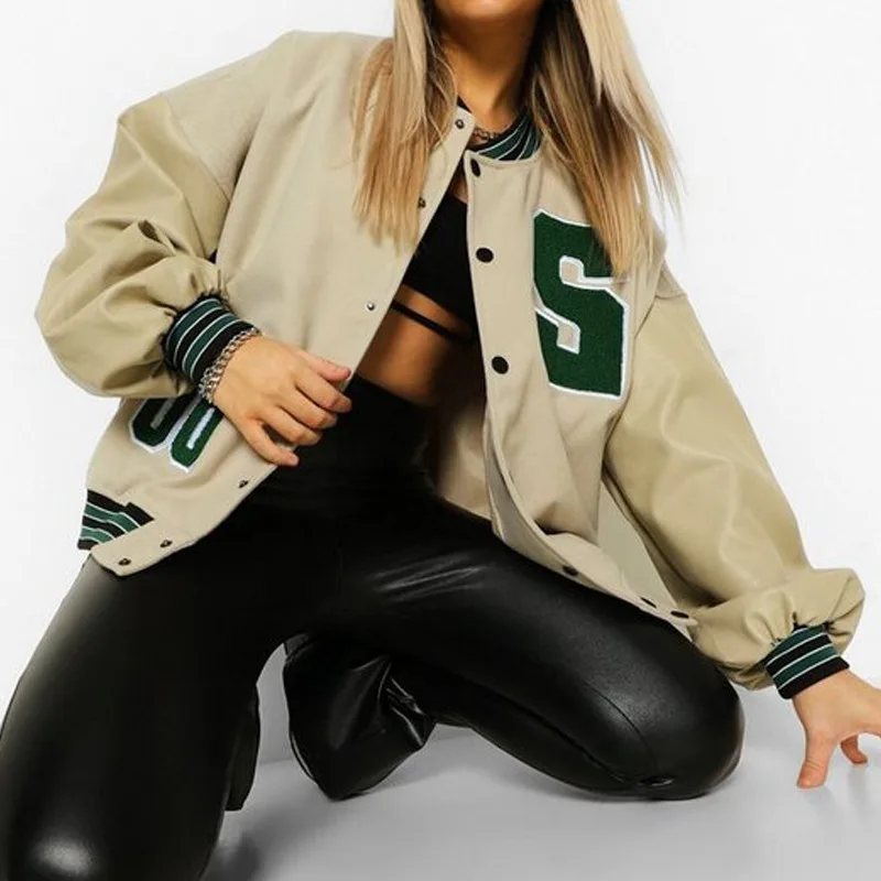 

Female Baseball Uniform Tide Hip Hop Jacket Autumn Women Clothing Button Thick Warm Coat Harajuku Streetwear Outerwear Jacket
