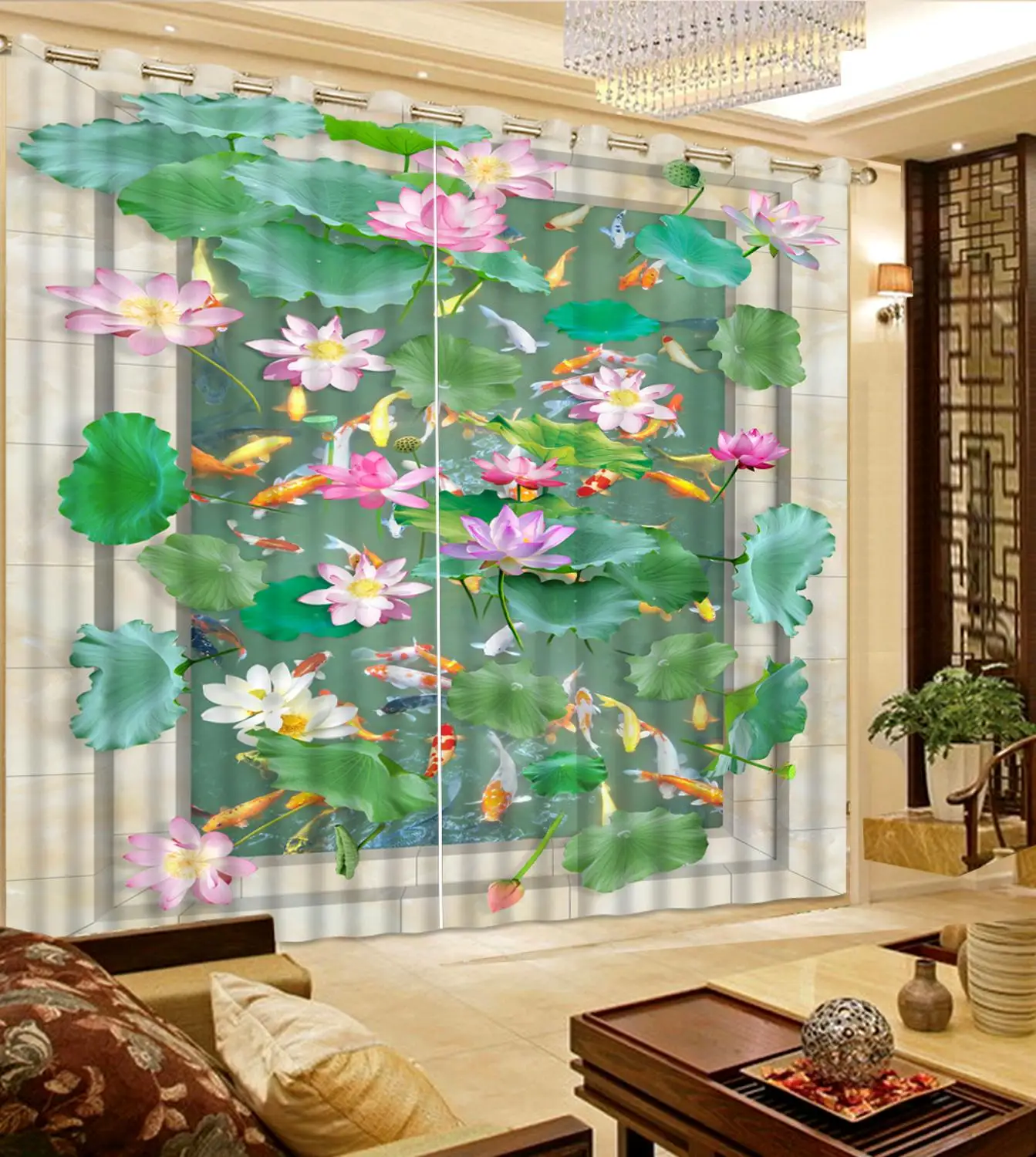 

window curtain 3d Lotus leaf Living room Bedroom window curtain 3d customize modern blackout curtains