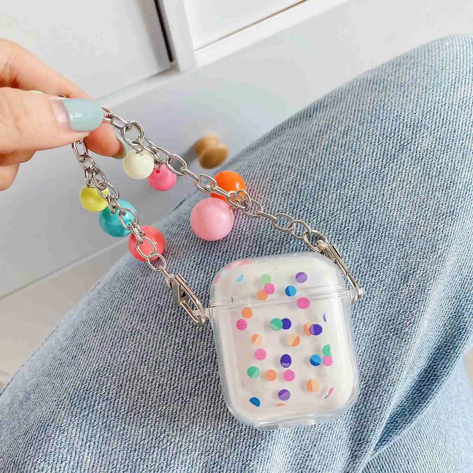 

For AirPods PRO / AirPods 2 Protection Case Luxury Korea Colorful beads key chain Earphone Case for apple airpods case