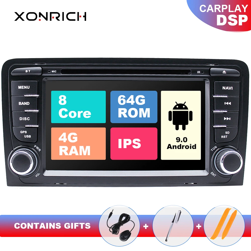 Ips DSP Android 9,0 4 ГБ/2 Гб 8 ядерный/4 core 2 дин gps для Audi A3 S3 2003-2012 DVD плеер навигационная Авто Аудио мультимедиа