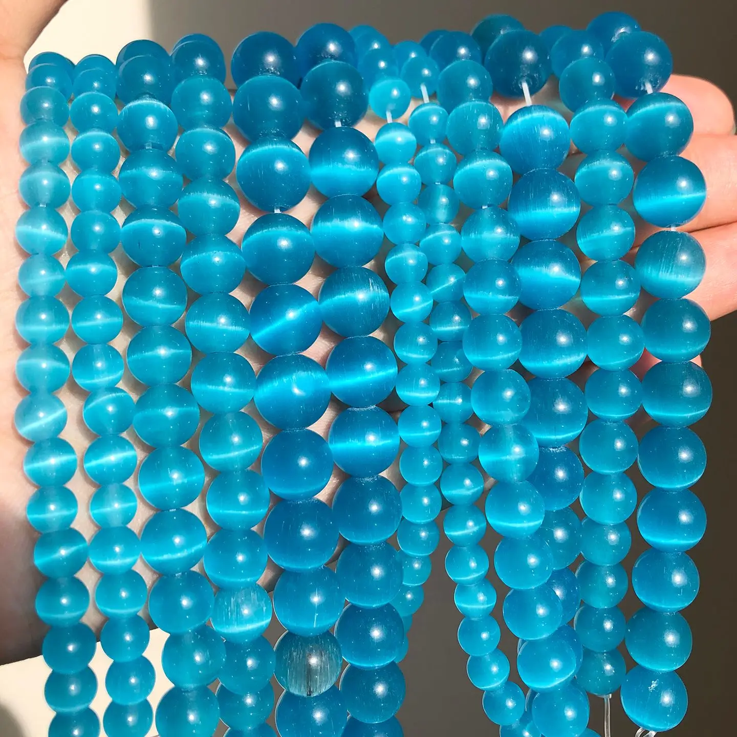 

4 6 8 10 12mm Natural Lake Blue Cat Eye Stone Bead High Quality Round Loose Beads For Jewelry Making Moonstone DIY Bracelet 15''