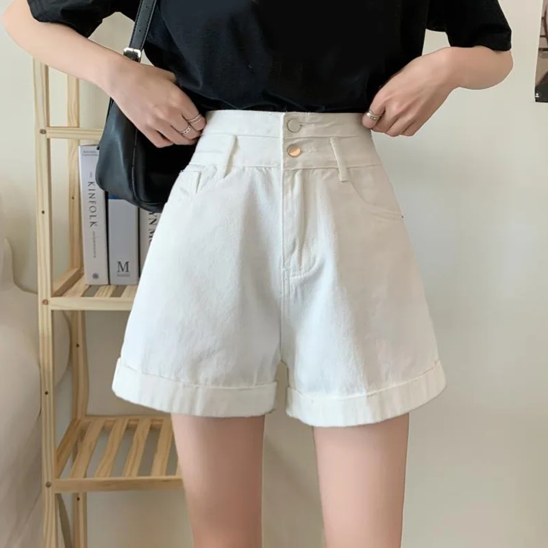 Черные джинсовые шорты женские летние тонкие свободные с высокой талией новый