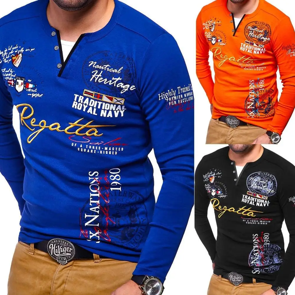 ZOGAA мужские футболки с длинным рукавом буквенным принтом свободная футболка топы