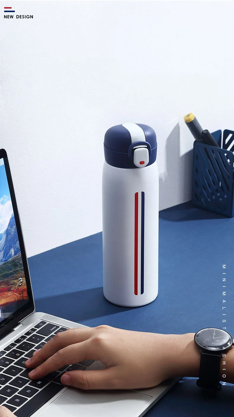 Stainless Steel Vacuum Insulated Thermos Mug Water Bottle Tumbler Office Coffee Tea Thermal Cup Leakproof Travel Portable 520ml