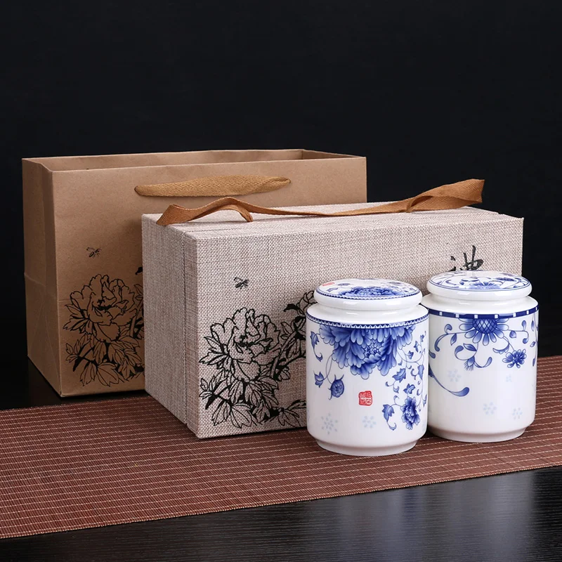 

Сине-белый фарфор, чайные банки, керамические Герметичные банки, зернистые банки, банки для хранения, банки для китайской медицины, банки дл...