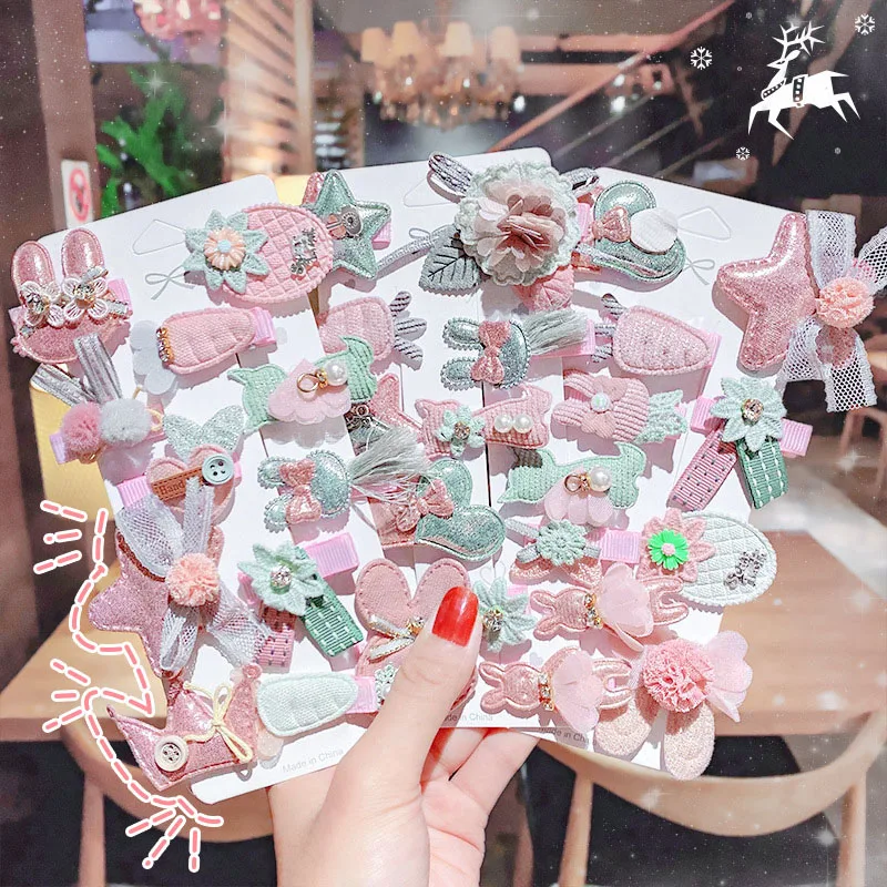 

10 Pcs/Set Lovely Children Sweet Bangs Hairpin Girl Kid Duckbill Clips Fashion Headwear Hair Clip Flower Star Hair Accessory