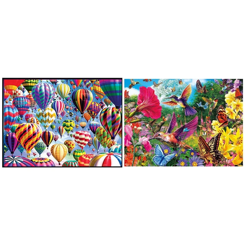 

2 Set Full 5D Diy Diamond Painting Cross Stitch Rhinestone Decor Paintings-Hot Air Balloon Group & Butterfly Group