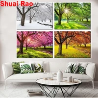 full squareround 5d diy diamond painting 4 piece spring summer autumn winter four seasons landscape tree scenery embroidery