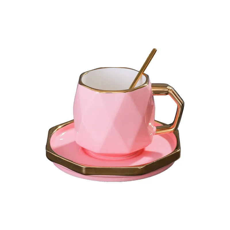 

Creative ceramic coffee cup set with golden frame tray spoon ceramic spoon set