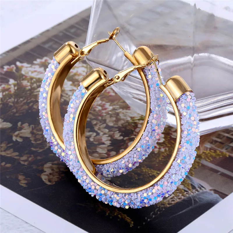 ALIUTOM Multicolor Matte Geometric Circle Shiny Crystal Earring For Women Big Hoop Earrings Pendientes Brincos Fashion Jewelry | Украшения