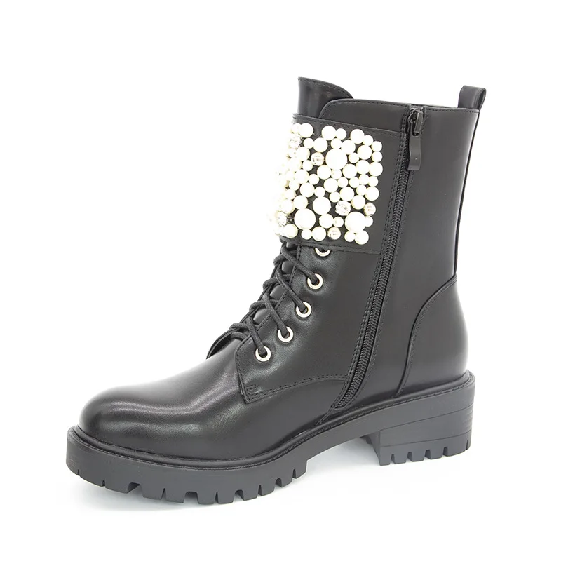 

winter Roman pearl lace up women's boots in autumn and