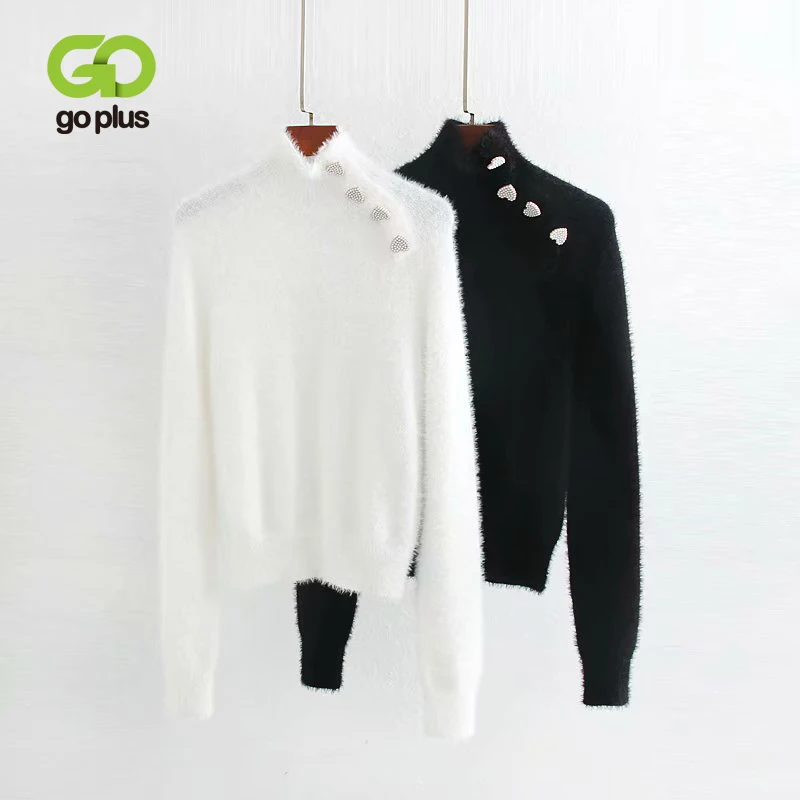 GOPLUS Women's Turtleneck Sweater Casual Black White Buttons Warm Pullover Sweaters Womens Pull Femme Nouveaute 2021 C8296 | Женская