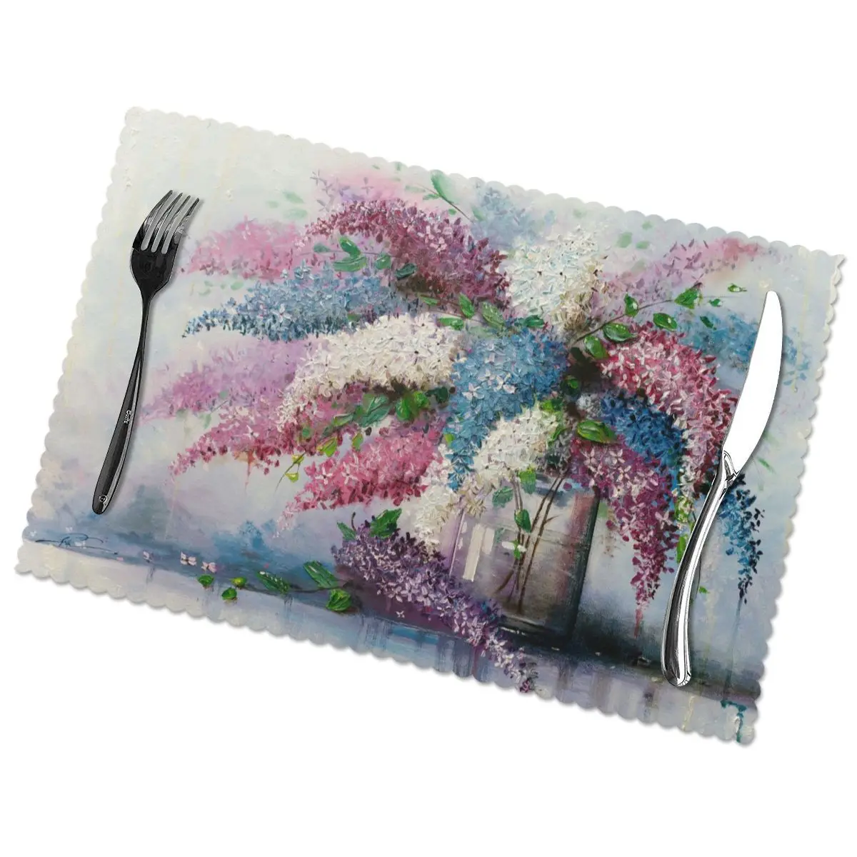 

6 PCS Placemat Table Mat Flower Art Painting For Tables Heat-insulation Linen Kitchen Dining Pads