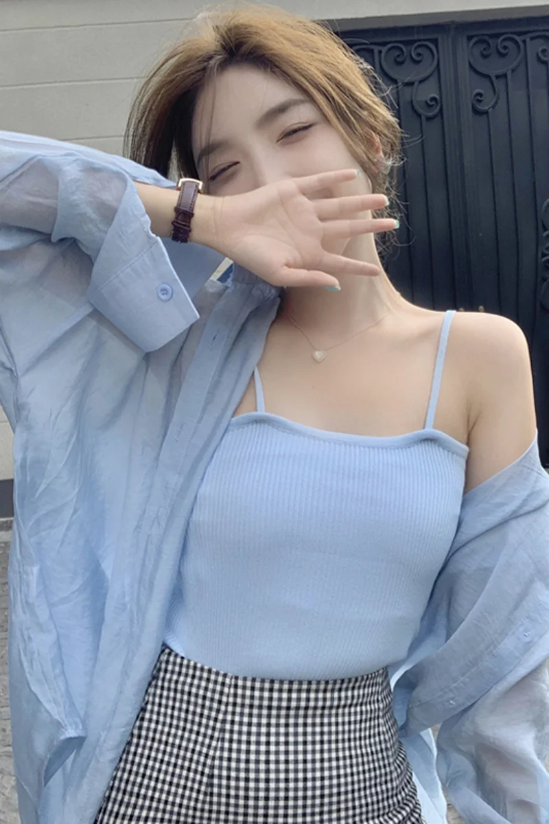 Женская Солнцезащитная рубашка голубая тонкая с длинным рукавом весна-осень 2021 |