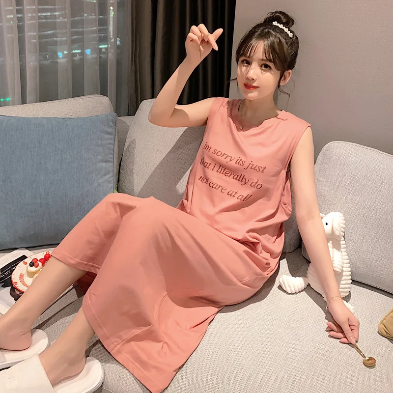 

Women Summer Sleeveless Long Nightdress Sleepwear Soft Cotton Nightgown Nightwear Casual Loose Home Dressing Gown Bathrobe Gown