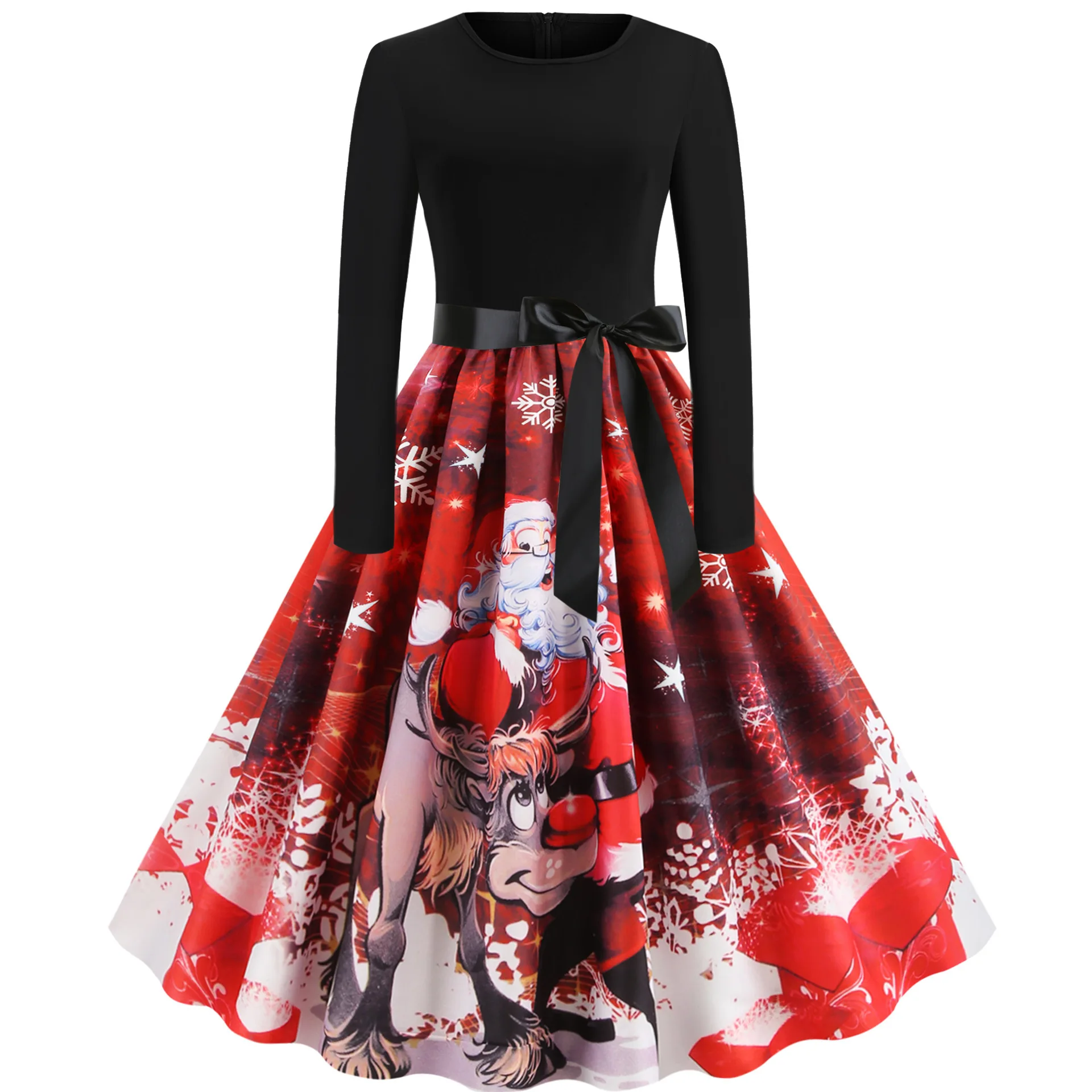 Длинное рождественское платье для женщин элегантное с длинным рукавом и принтом