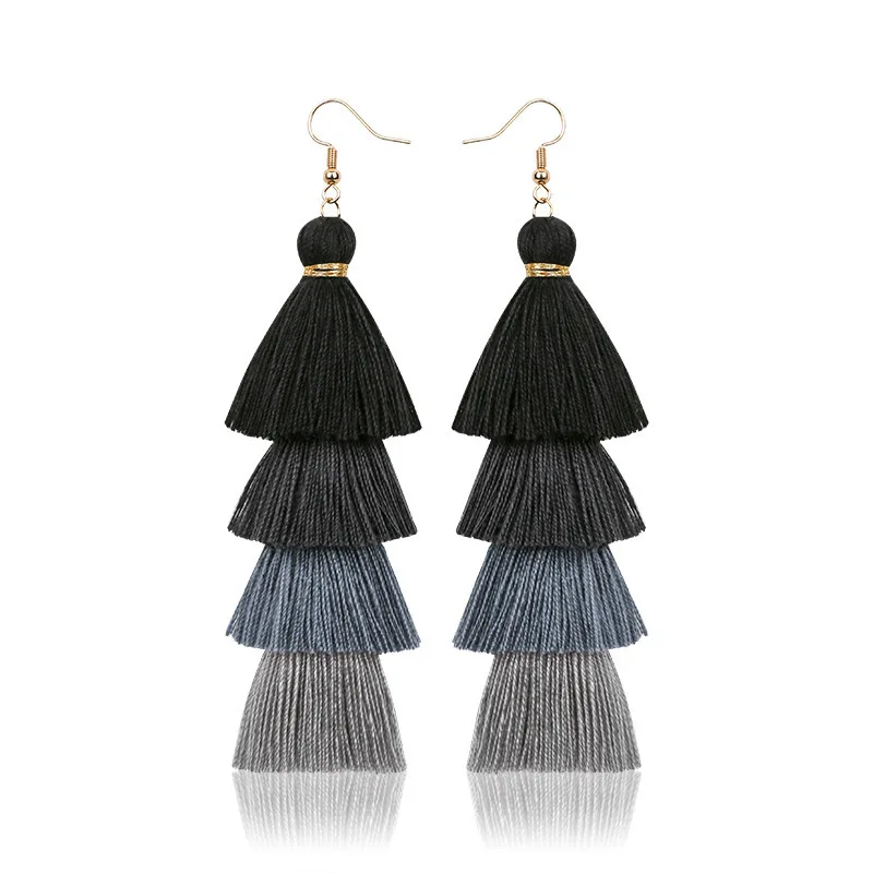 Женские длинные серьги-кисточки в богемном стиле массивные Многослойные висячие