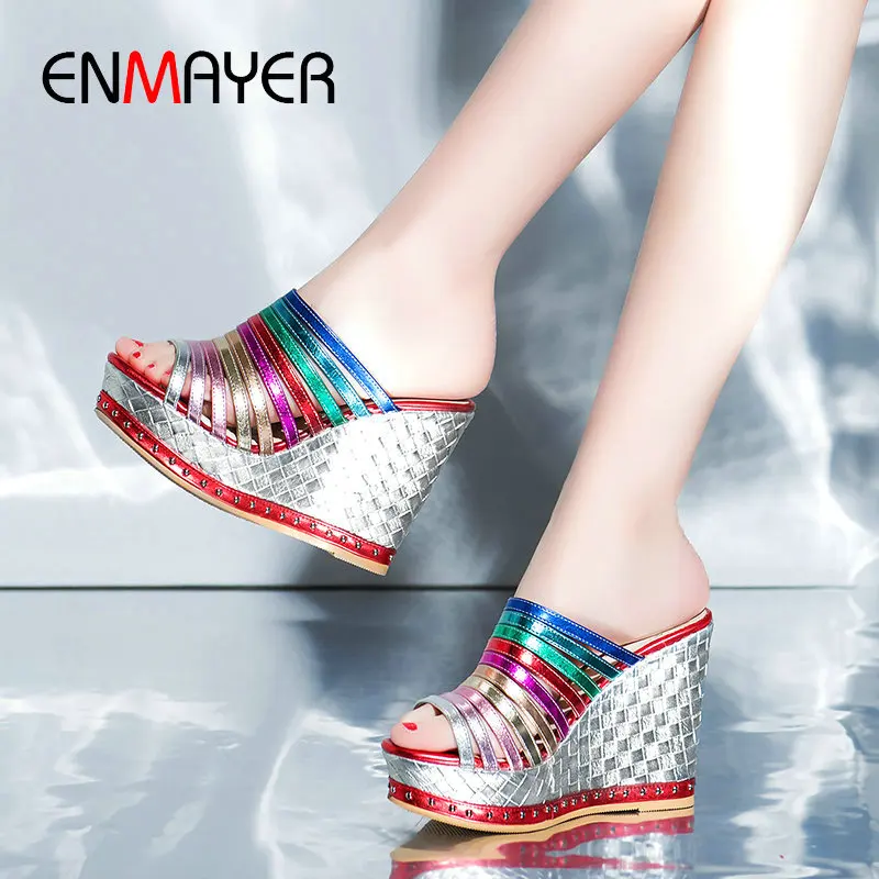 

ENMAYER 2020 Mixed Colors Summer Sexy Slippers Women Outside Women Slippers Narrow Band Luxury Shoes Women Designers Size 34-39