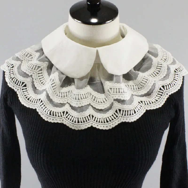 

Lace Turn Down Fake Collar Double-layer Small Cape Decorative False Collar Literary Detachable Lapel Women Clothes Accessories