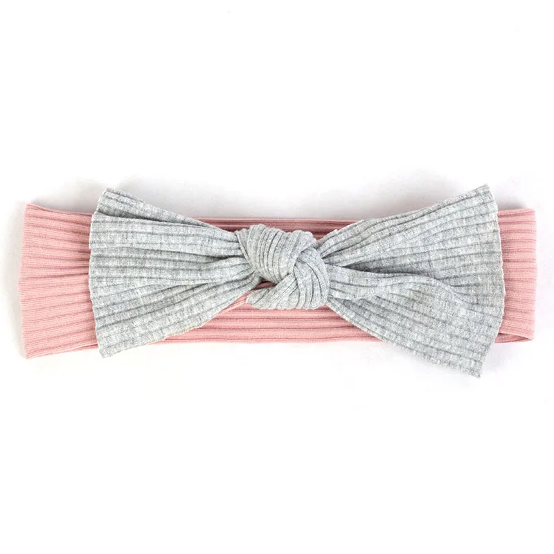 Light Gray Pink Geebro/ребристая повязка на голову с бантом для маленьких девочек, мягкая эластичная хлопковая повязка для волос, аксессуары, тюрбан, детский головной убор AQ019 - Цвет: Light Gray Pink